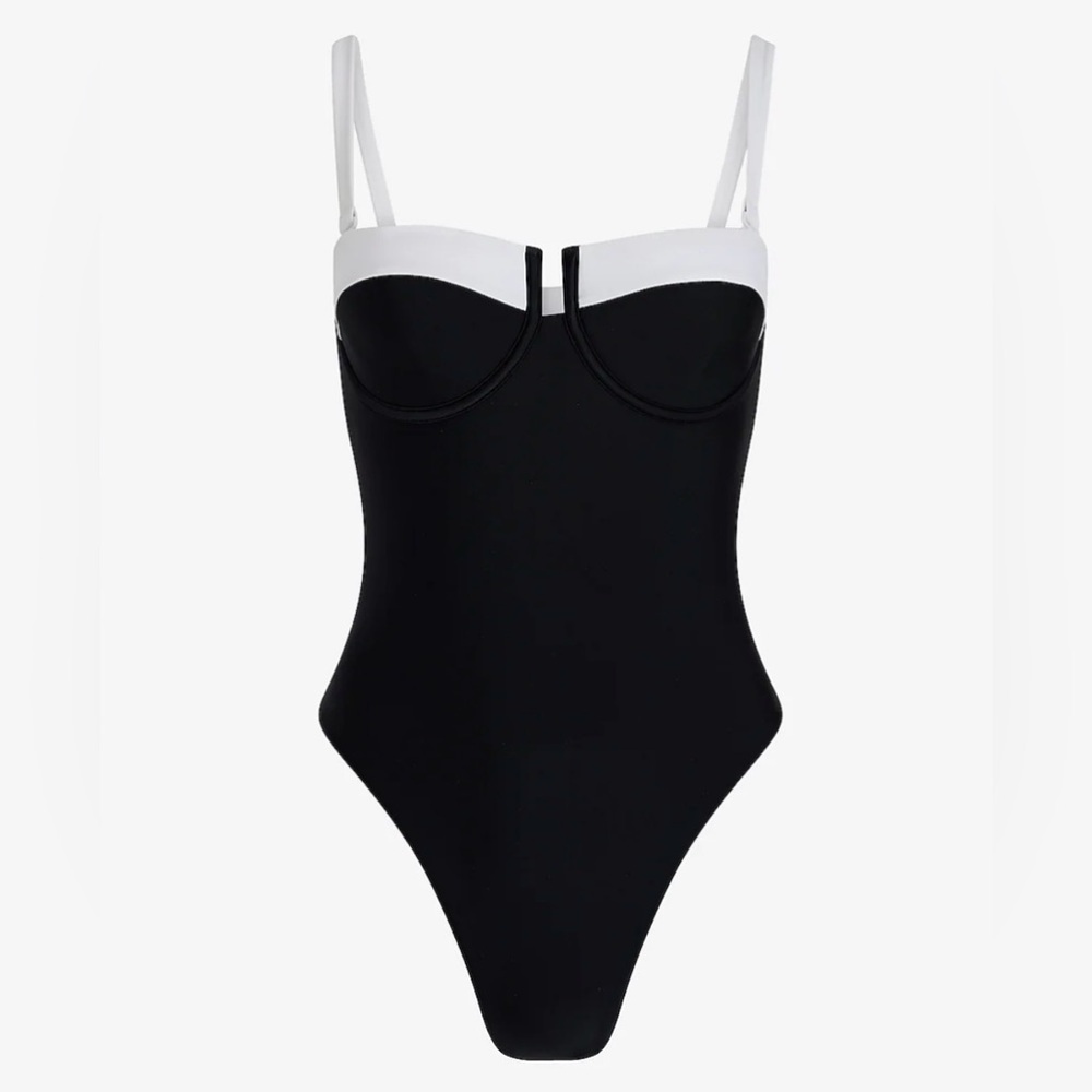 Express Black And White Color Block Balconette One Piece Swimsuit
